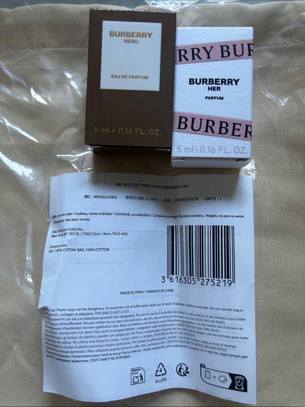 Burberry Beige Canvas Toiletry Pouch with Logo HER 5ml HERO 5ml NWT mini perfum - Picture 5 of 5